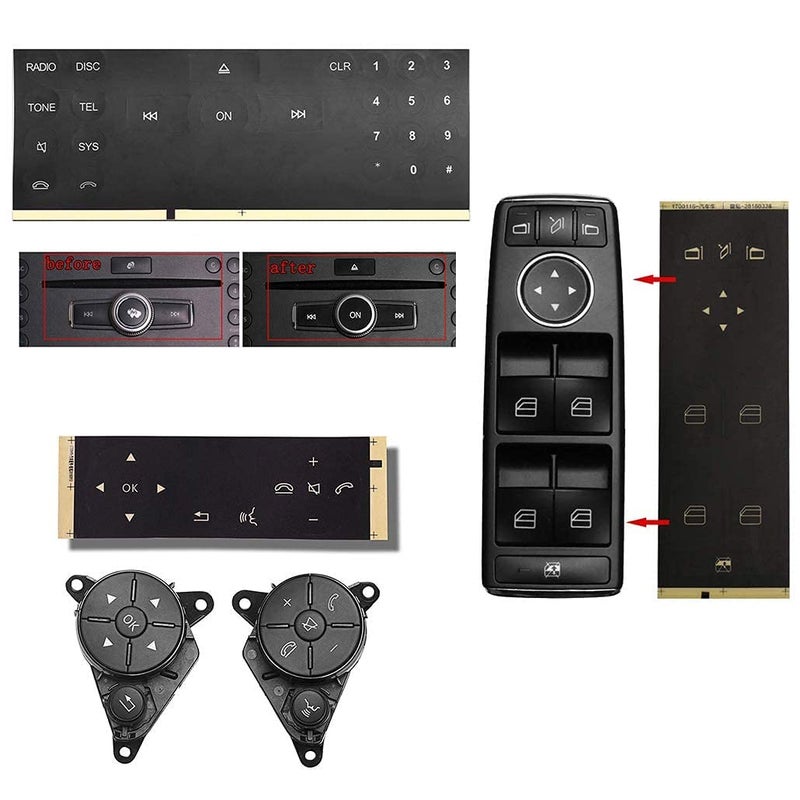 RDBS Car Interior Button Repair Sticker Kit Steering Wheel Window Switch Radio Number Button Decals Stickers Accessories Fit for 2008-2014 Mercedes Benz W204 C250 C350 E-Class Ml Gl Glk Models - Image 5